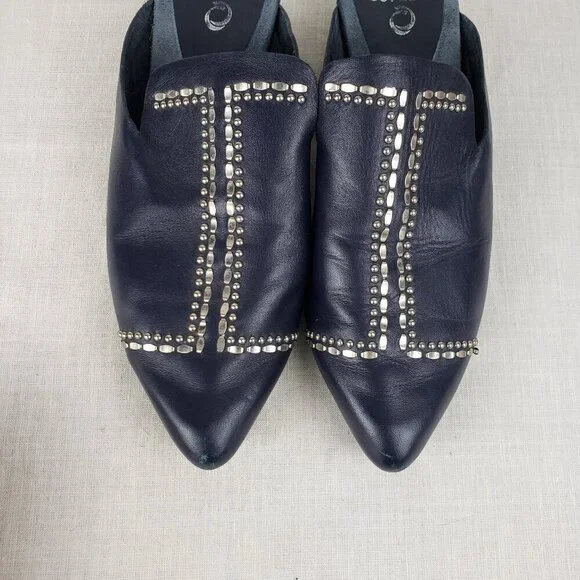 Calleen Cordero Sheira Slides Navy Blue Studded Backless Mule Shoes Size 10 - Picture 2 of 12